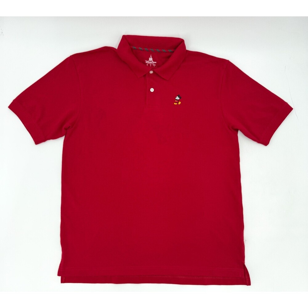 Disney Parks Polo Shirt Mens Medium Red Mickey Mouse Embroidered Cotton Blend